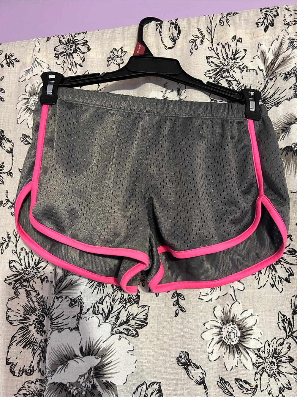 SO Women's Gray Athletic Mesh Shorts with Pink Trim